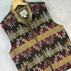 Weatherproof Men's Vest Red Brown Aztec Wool Blend Sherpa Lined Zip Sz L